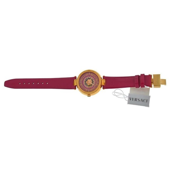New Versace Mystique Foulard VK603 0013 Gold Tone Pink Quartz Diamond 38MM Watch main image 5
